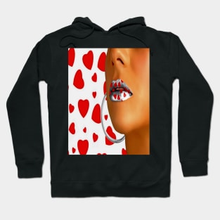 Lips in red hearts Hoodie